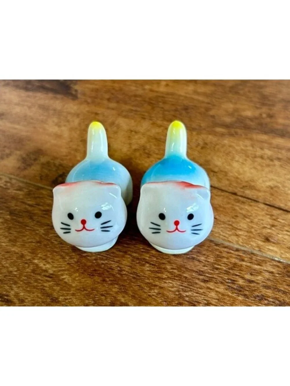 Pair of Vintage Ceramic Cat Figurines in Blue and White
